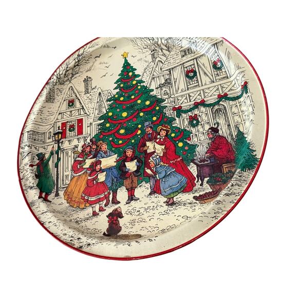 Vintage Christmas tin plate w carolers & tree by creative concepts - Picture 4 of 4